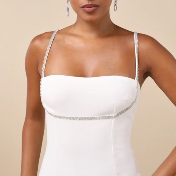Lulus Upscale Flirt Ivory Rhinestone Sleeveless Bodycon Midi Dress Size L - Picture 2 of 10